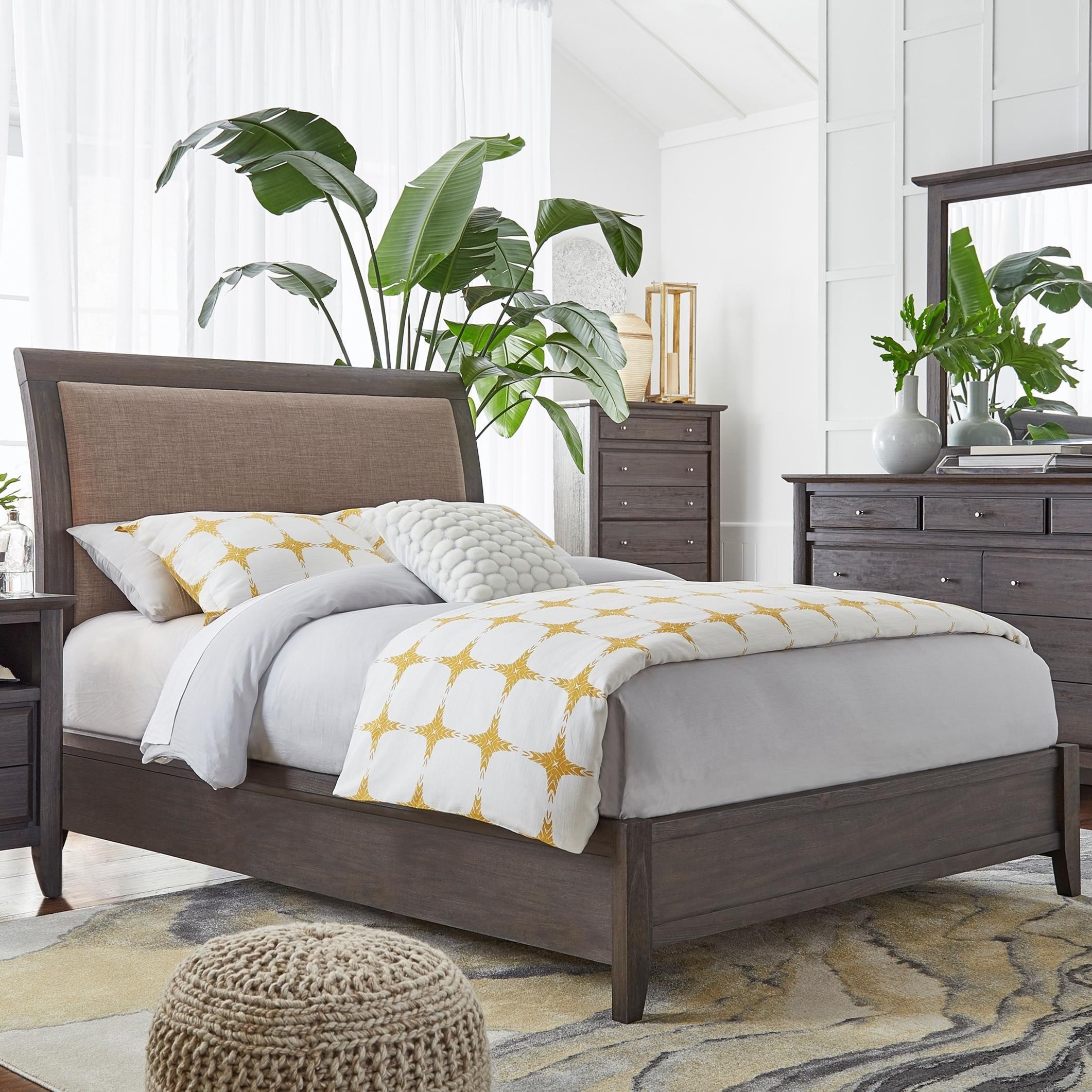 City II 1X57L6D California King Upholstered Low Profile Sleigh Bed